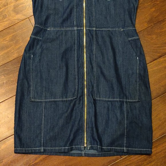 Calvin Klein Sleeveless Collared Full Zip Denim Dress SIZE SMALL - Picture 5 of 7